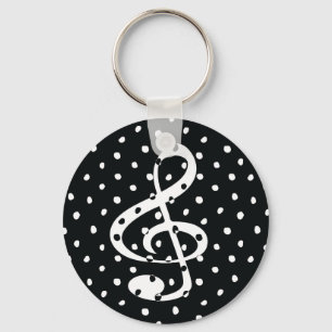 Stylish contemporary treble clef polka dots key ring