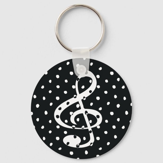 Stylish contemporary treble clef polka dots key ring (Front)