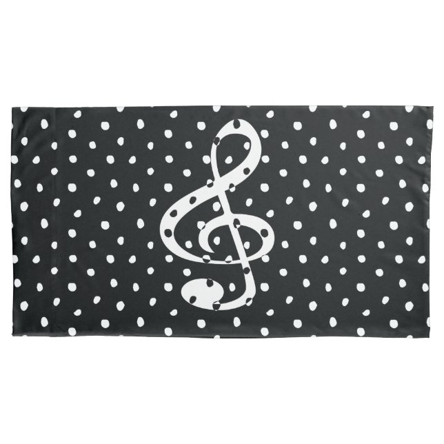 Stylish contemporary treble clef polka dots pillowcase (Front)