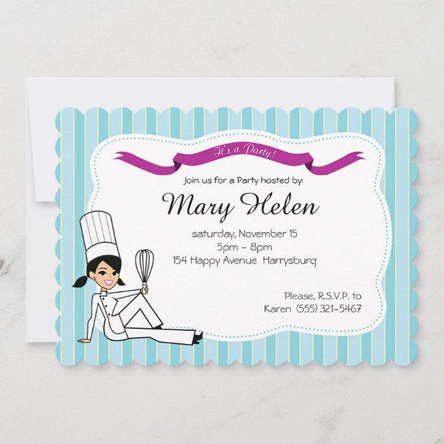 Stylish Cooking Party Personalised Invitation (Front)