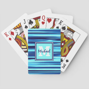 Stylish Cool Blue Monogram  & Name Playing Cards