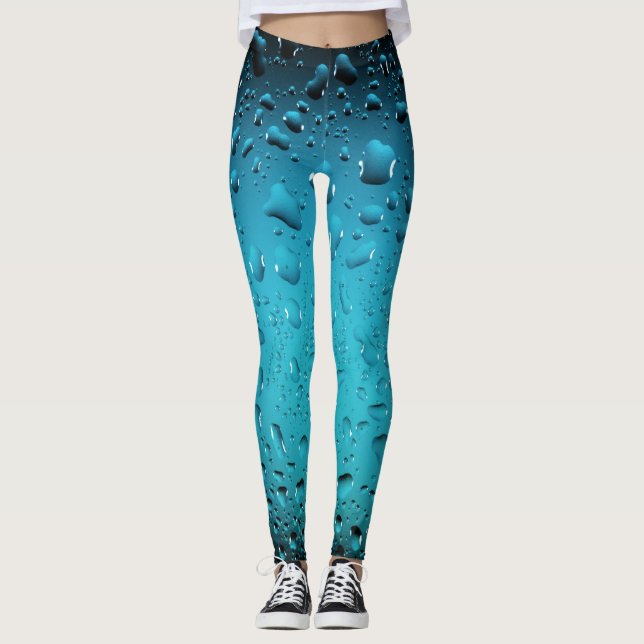 Stylish Cool Blue water drops Leggings (Front)