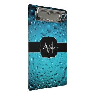 Stylish Cool Blue water drops Monogram Mini Clipboard
