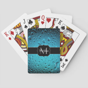 Stylish Cool Blue water drops Monogram Playing Cards