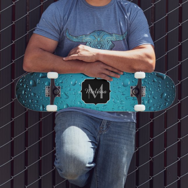 Stylish Cool Blue water drops Monogram Skateboard (Outdoor 3)