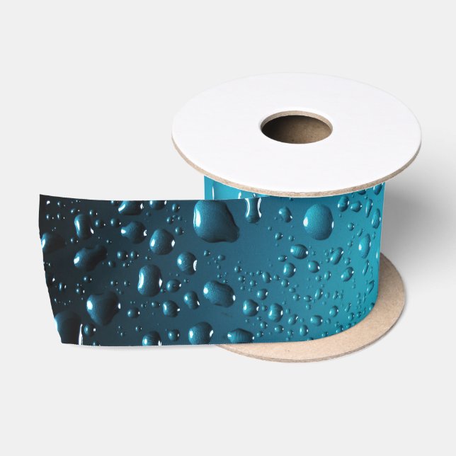 Stylish Cool Blue water drops Satin Ribbon (Spool)