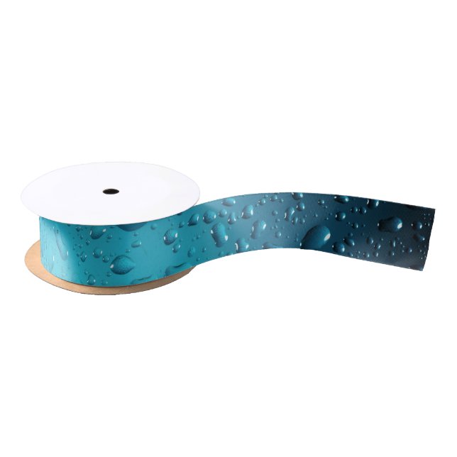 Stylish Cool Blue water drops Satin Ribbon (Spool)