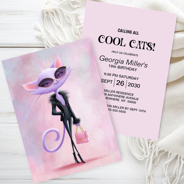 Stylish Cool Cat Birthday Party Invitation (Creator Uploaded)