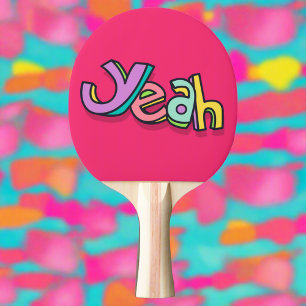 Stylish Cool Colourful "Yeah" Bold Pink Sports Fu Ping Pong Paddle