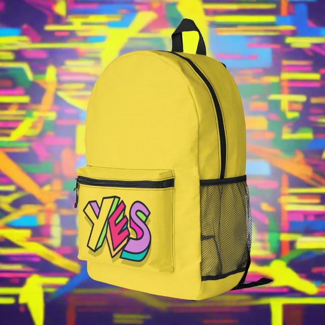 Stylish Cool Colourful "YES" Bold Yellow Sports Printed Backpack (Creator Uploaded)