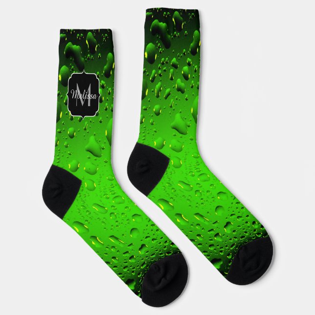 Stylish Cool green water drops Monogram Socks (Right)