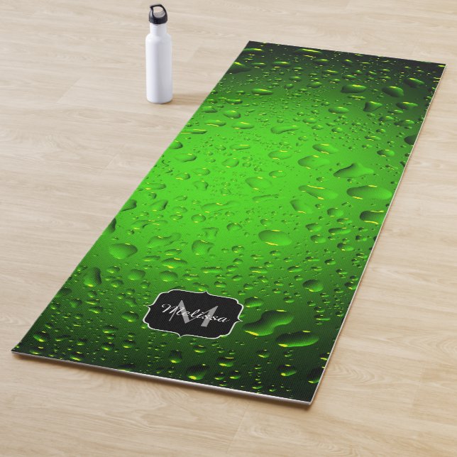 Stylish Cool Green water drops Monogram Yoga Mat (In Situ)