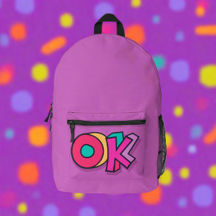 Stylish Cool "OK" Bold Color Purple Sports  Printed Backpack