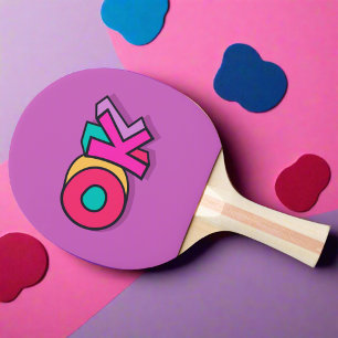 Stylish Cool "OK" Bold Purple Pink Sports Fun Ping Pong Paddle
