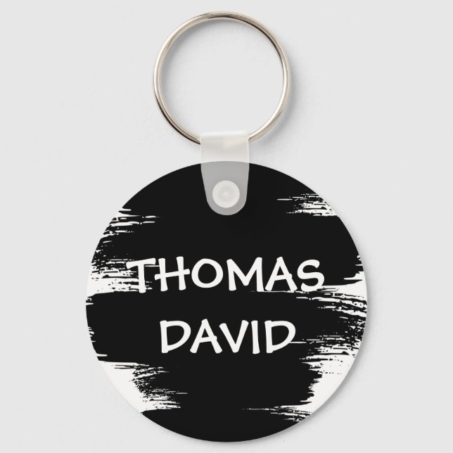 Stylish Cool White Black Paint Brush Stroke Photo  Key Ring (Front)