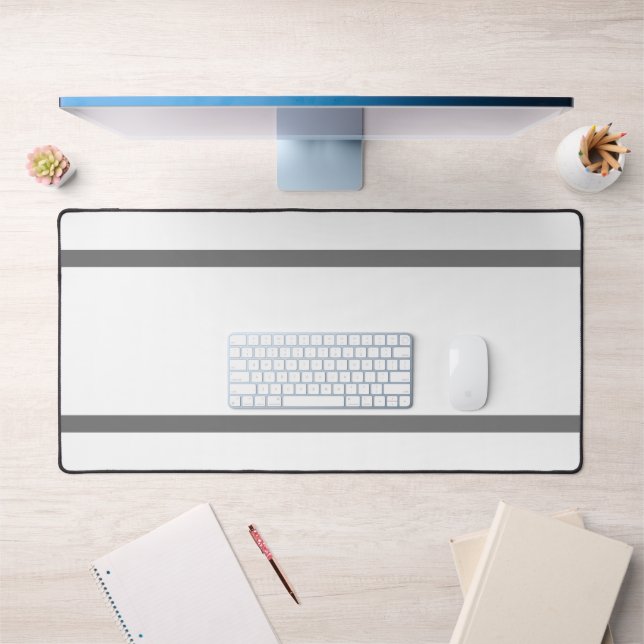 Stylish Cool White Top Base Bold Grey Edge Stripes Desk Mat (Office 1)