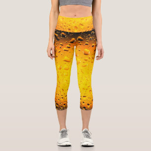 Stylish Cool Yellow water drops beer Capri Leggings