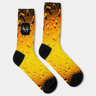Stylish Cool Yellow water drops beer Monogram Socks