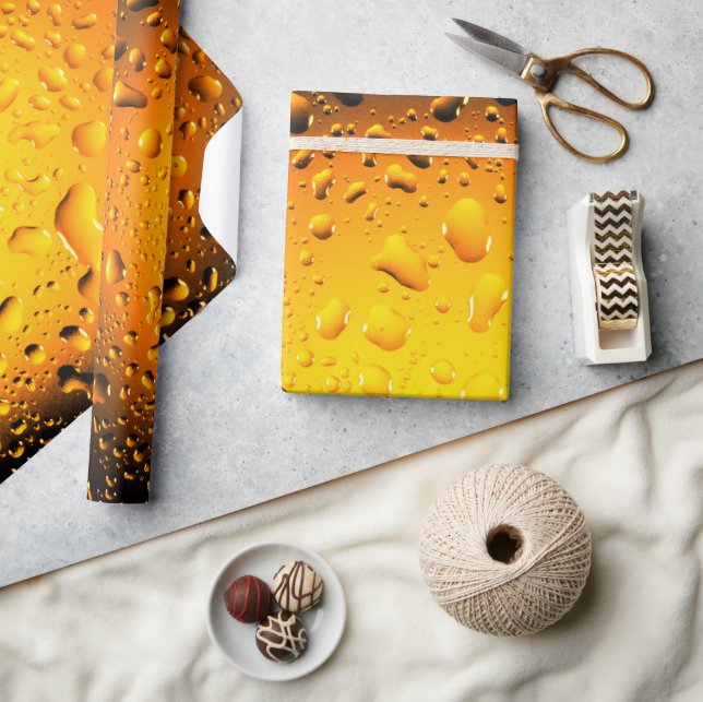 Stylish Cool Yellow water drops beer Wrapping Paper (Crafts)