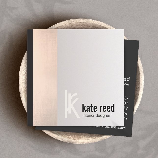 Stylish Copper Rose Gold Stripe Square Monogram Square Business Card (Creator Uploaded)