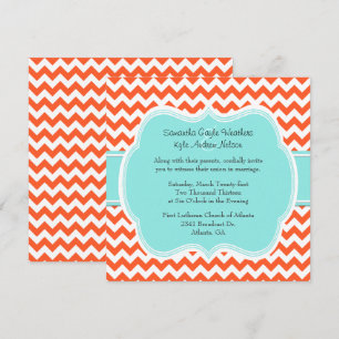 Stylish Coral & Aquamarine Wedding Invitation