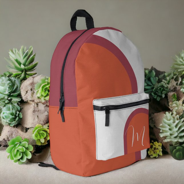 Stylish Coral Magenta Pink Arch with Monogram Printed Backpack (Creator Uploaded)