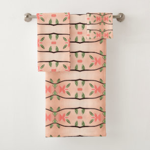 Stylish Coral Peach Floral Towel Set