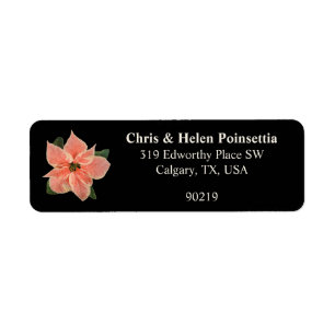 Stylish Coral Poinsettia Black Address Label