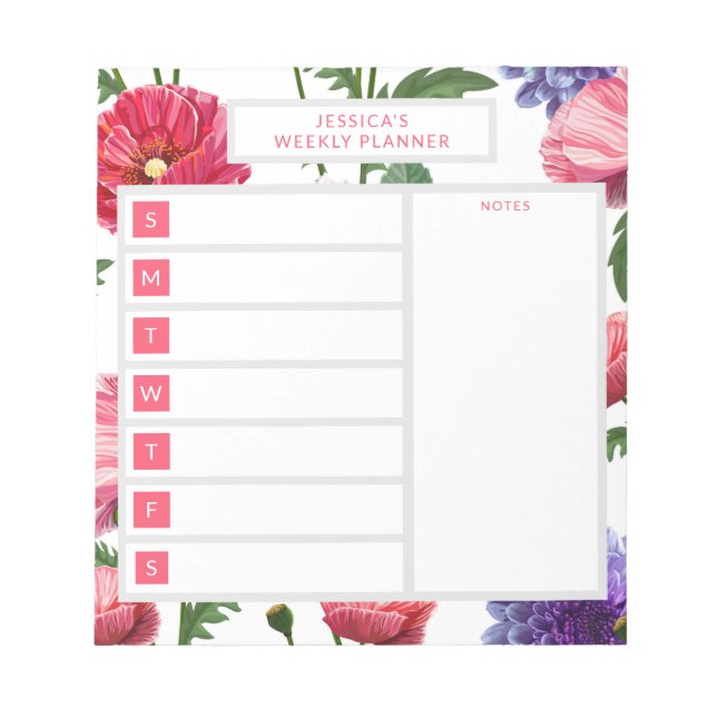 Stylish Country Flowers Personalised Name Notepad (Front)