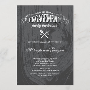 Stylish Country Rustic Wood Engagement Party BBQ Invitation