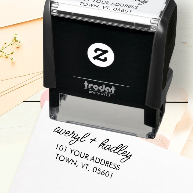Stylish Couple Script Calligraphy Wedding Address Self-inking Stamp (Creator Uploaded)
