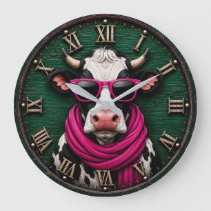 Stylish Cow Funny Farmhouse Cow Decor Large Clock