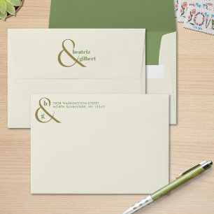 Stylish Cream Moss and Olive Green Modern Monogram Envelope