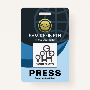 Stylish Creative Global Blue Waves Press Photo ID Badge