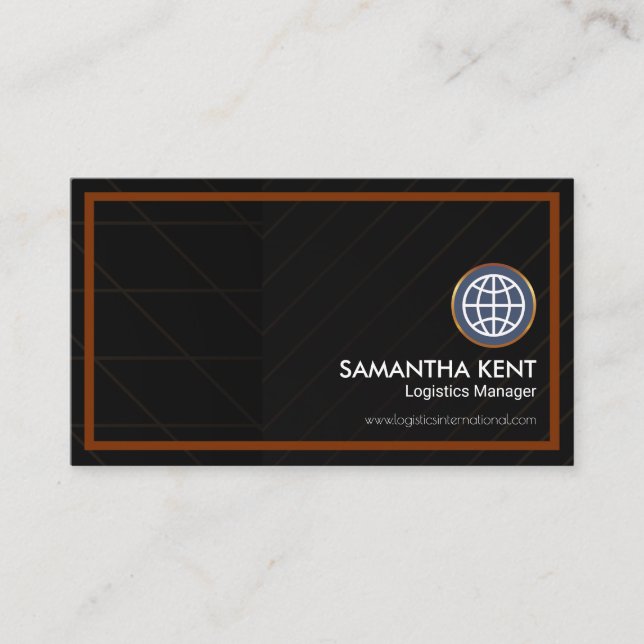 Stylish Crisscross Lines Brown Frame Logistics Business Card (Front)