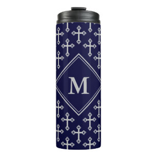 Stylish CROSS Monogram Blue Grey Thermal Tumbler