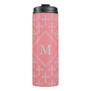 Stylish CROSS Monogram Pink Grey Thermal Tumbler