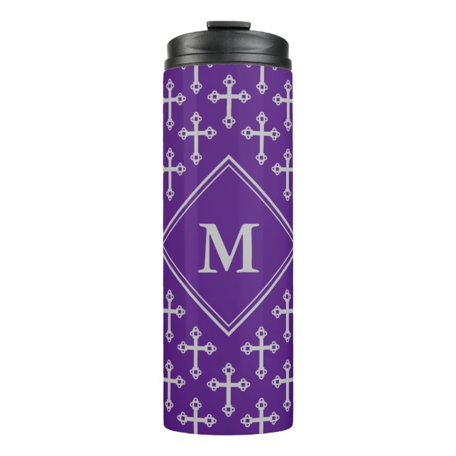 Stylish CROSS Monogram Purple Grey Thermal Tumbler (Front)
