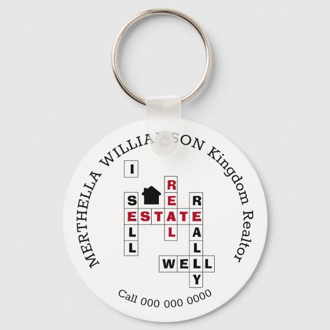 Stylish Crossword I SELL REAL ESTATE Key Ring (Front)