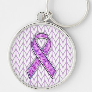 Stylish Crystal Pink Ribbon Awareness Knit Key Ring