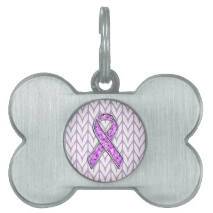 Stylish Crystal Pink Ribbon Awareness Knit Pet ID Tag