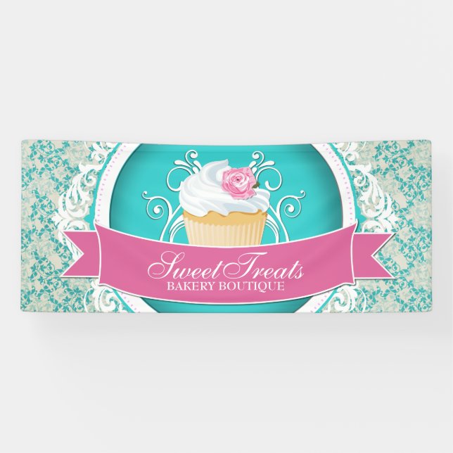 Stylish Cupcake Bakery Outdoor Banner (Horizontal)