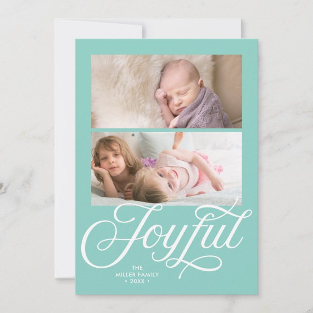 Stylish Cursive Joyful Holiday Photo Card (Front)
