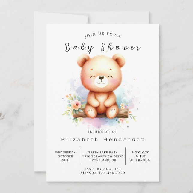 Stylish Custom Bear Baby Shower Invitation (Front)