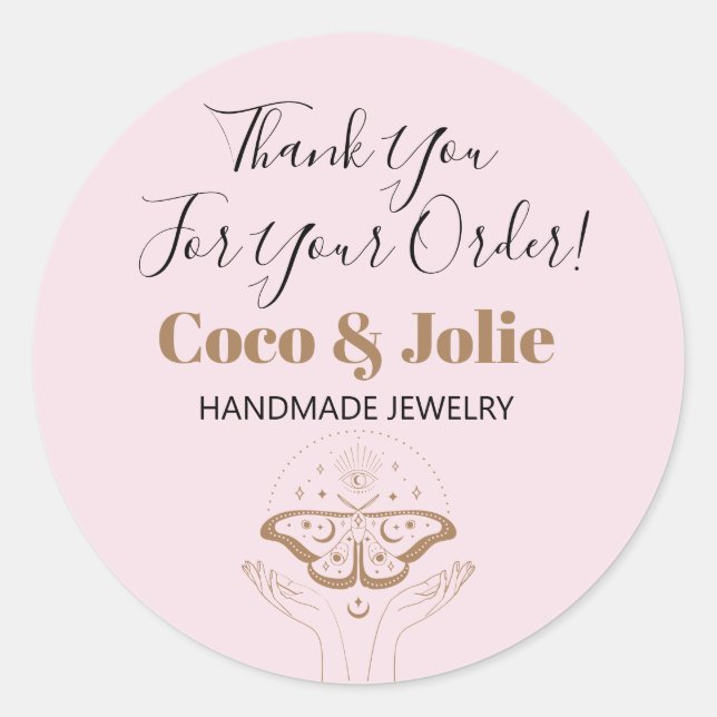 Stylish Custom Blush Pink Mystical Logo Thank You Classic Round Sticker (Front)