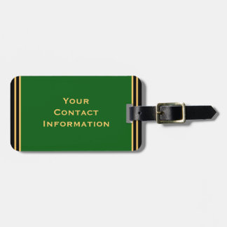 Stylish Custom Green Bag Tag Gold Lettering Stripe