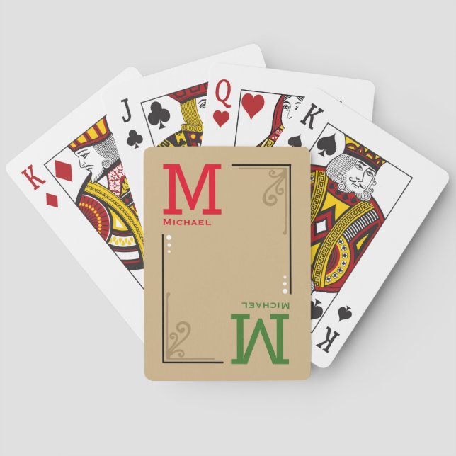 Stylish custom initials - personalized red green playing cards (Back)