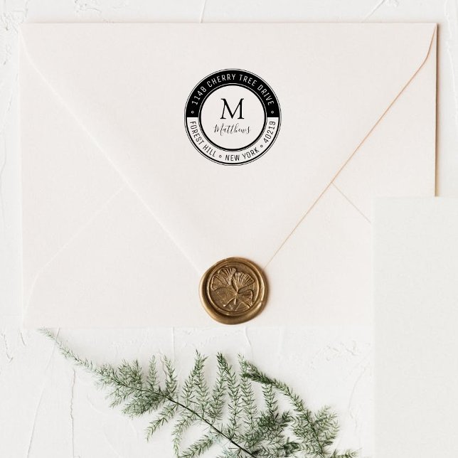 Stylish Custom Monogram Last Name & Return Address Rubber Stamp (Creator Uploaded)