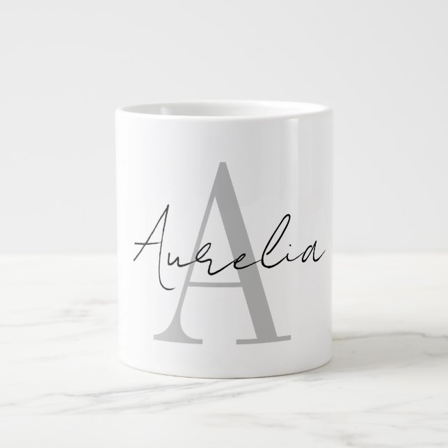 Stylish Custom Monogram Name Script Calligraph Large Coffee Mug (Front)