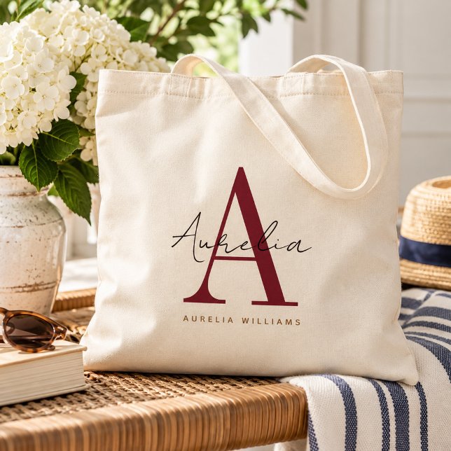 Stylish Custom Monogram Name Script Calligraphy  Tote Bag (Creator Uploaded)